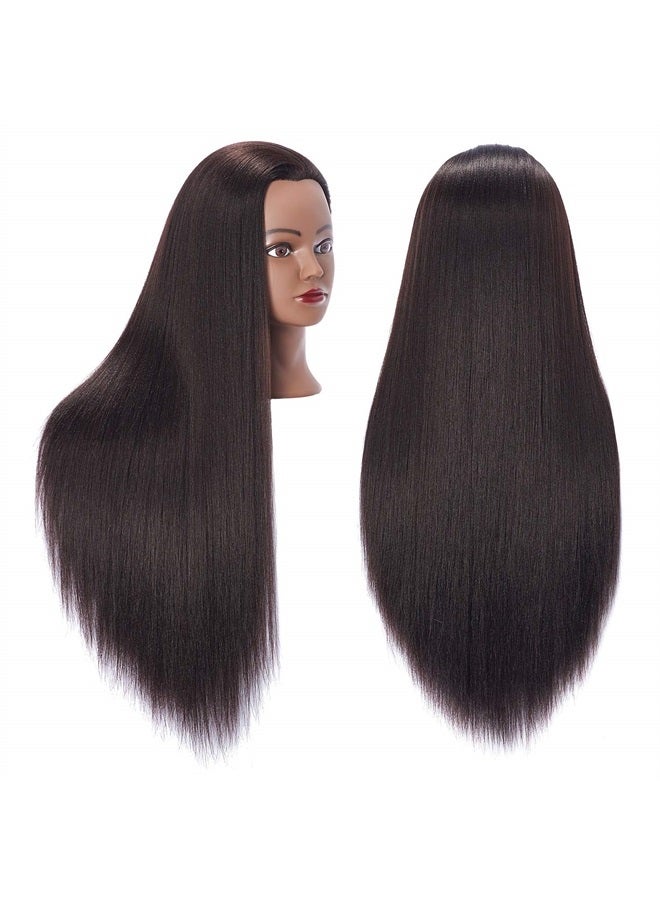 Hairingrid 26"-28" Mannequin Head Hair Styling Training Head Manikin Cosmetology Doll Head Synthetic Fiber Hair and Free Clamp Holder (Yaki-Black)