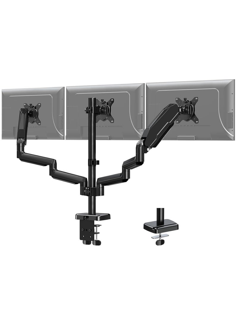 ELTRAZONE Triple Monitor Desk Mount – Articulating Gas Spring Monitor Arm, Removable Clamp & Grommet Base, Fits 13" to 27" LCD Monitors, VESA 75x75 & 100x100  - Image 1