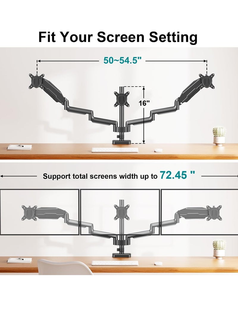 ELTRAZONE Triple Monitor Desk Mount – Articulating Gas Spring Monitor Arm, Removable Clamp & Grommet Base, Fits 13" to 27" LCD Monitors, VESA 75x75 & 100x100  - Image 4