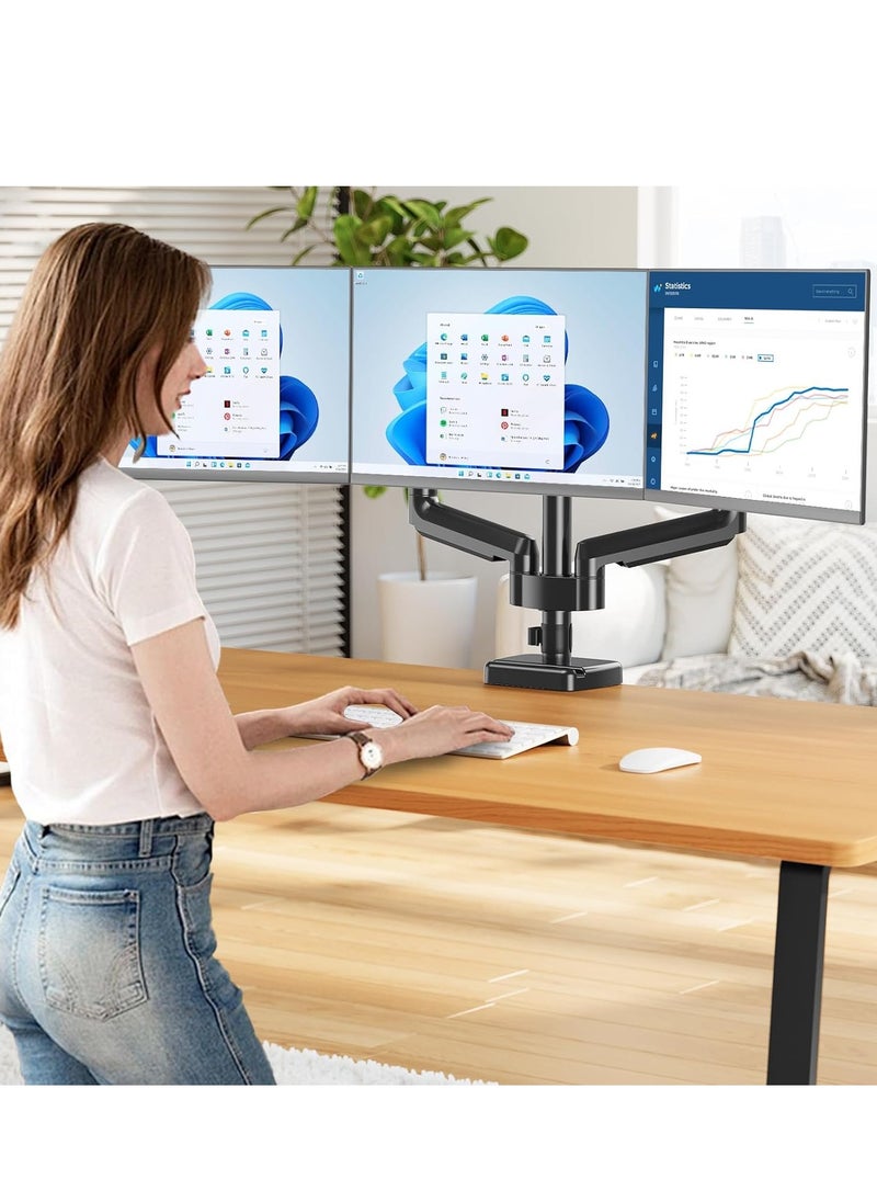 ELTRAZONE Triple Monitor Desk Mount – Articulating Gas Spring Monitor Arm, Removable Clamp & Grommet Base, Fits 13" to 27" LCD Monitors, VESA 75x75 & 100x100  - Image 2