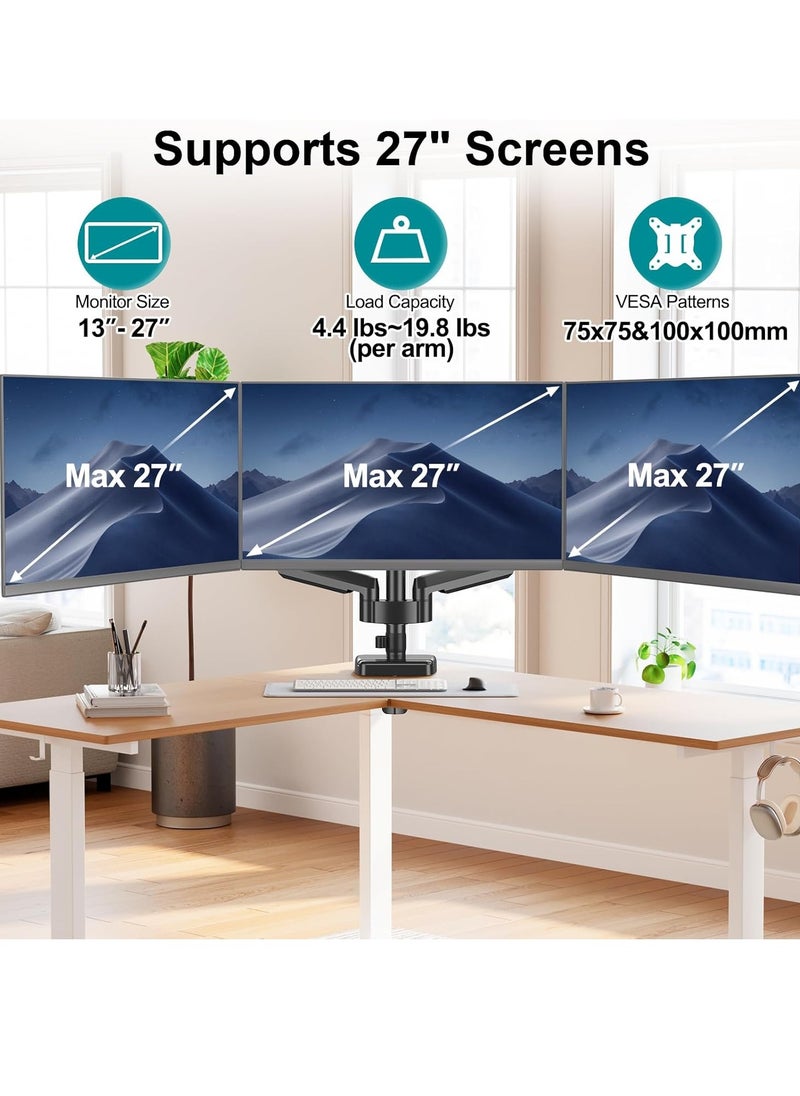 ELTRAZONE Triple Monitor Desk Mount – Articulating Gas Spring Monitor Arm, Removable Clamp & Grommet Base, Fits 13" to 27" LCD Monitors, VESA 75x75 & 100x100  - Image 3