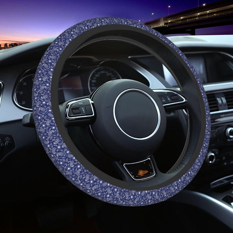 Car Steering Wheel Cover for Women Men, Non-Slip Breathable Steering Wheel, Deep Sea Navy Paisley Steering Wheel Protector, Car Accessories - Image 1
