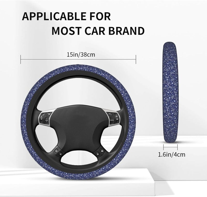 Car Steering Wheel Cover for Women Men, Non-Slip Breathable Steering Wheel, Deep Sea Navy Paisley Steering Wheel Protector, Car Accessories - Image 4