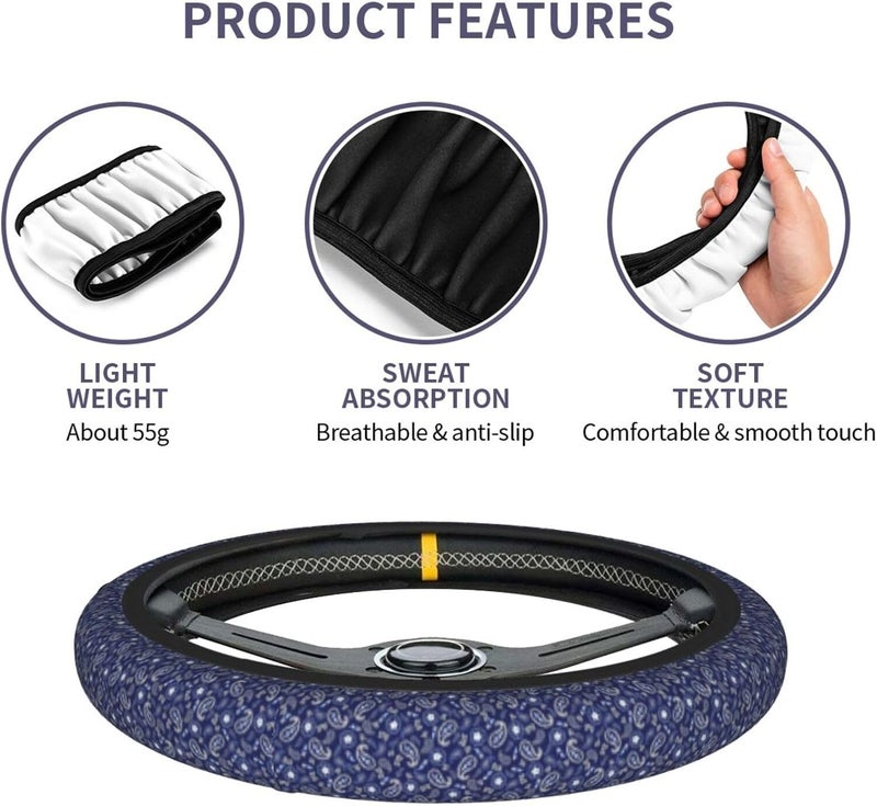 Car Steering Wheel Cover for Women Men, Non-Slip Breathable Steering Wheel, Deep Sea Navy Paisley Steering Wheel Protector, Car Accessories - Image 5