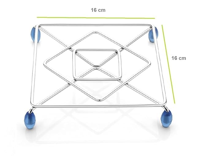 Puno Stainless Steel Square Trivet Hot Pot Stand for Kitchen | Heat Resistant Hot Mat for Cooking and Dining Table with Anti-Skid Rubber Feet (16cm x 16cm)(Pack of 2) - Image 4