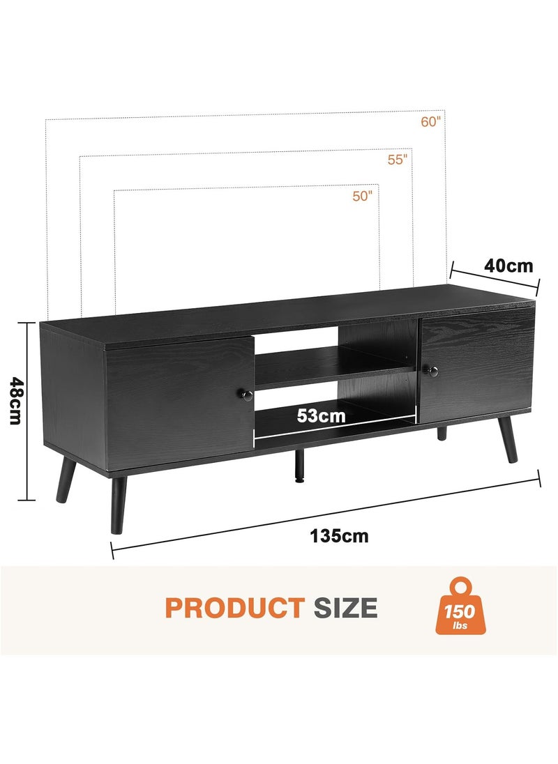 Chulovs TV Stand for 55 60 inch TV, Modern Mid Century Entertainment Center with Storage, Media Console Table 2 Cabinet, Soft Hinge, Handle Door, Wooden Living Room, Office Furniture, Bedroom  - Image 2