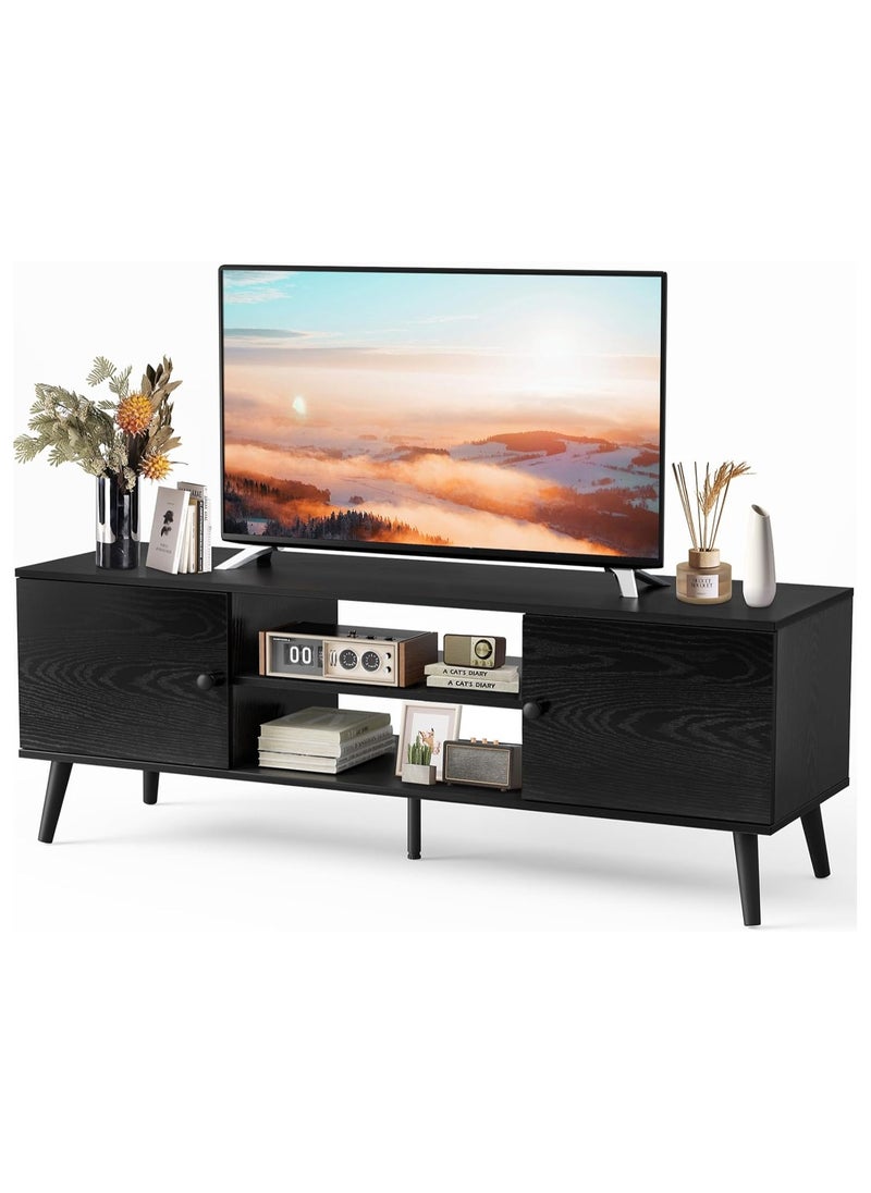 Chulovs TV Stand for 55 60 inch TV, Modern Mid Century Entertainment Center with Storage, Media Console Table 2 Cabinet, Soft Hinge, Handle Door, Wooden Living Room, Office Furniture, Bedroom  - Image 1