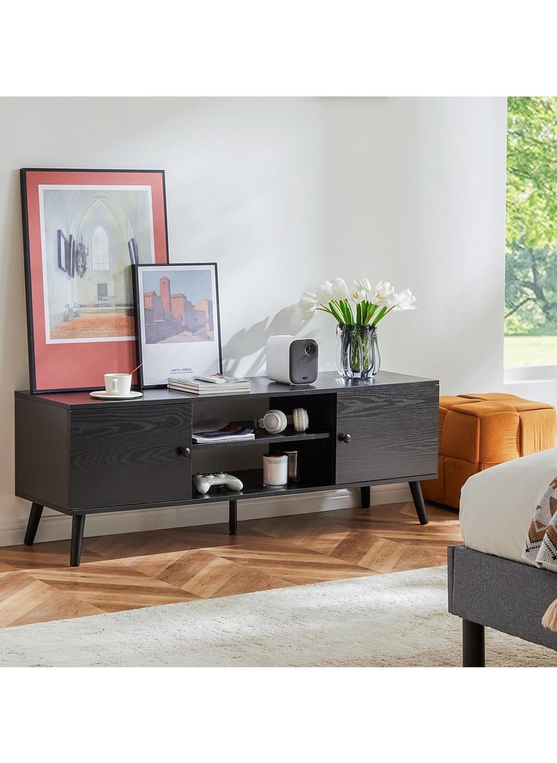 Chulovs TV Stand for 55 60 inch TV, Modern Mid Century Entertainment Center with Storage, Media Console Table 2 Cabinet, Soft Hinge, Handle Door, Wooden Living Room, Office Furniture, Bedroom  - Image 3