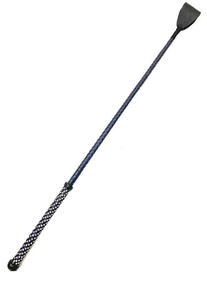 Pets Triangle Crystal Leather Braided Riding Crop Unbreakable Stick Toy and Game Whip 27 inches Blue - Image 1