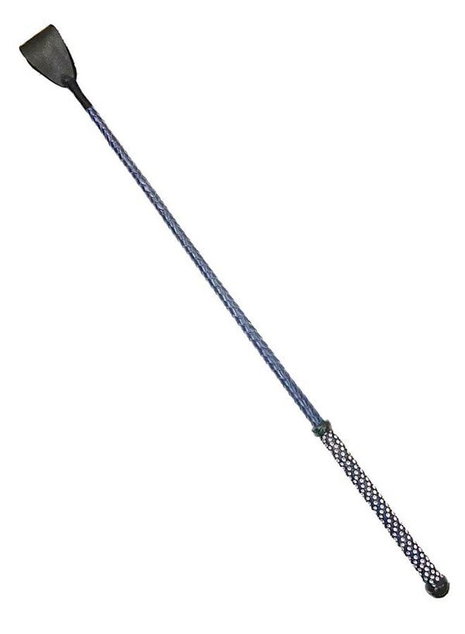 Pets Triangle Crystal Leather Braided Riding Crop Unbreakable Stick Toy and Game Whip 27 inches Blue - Image 2