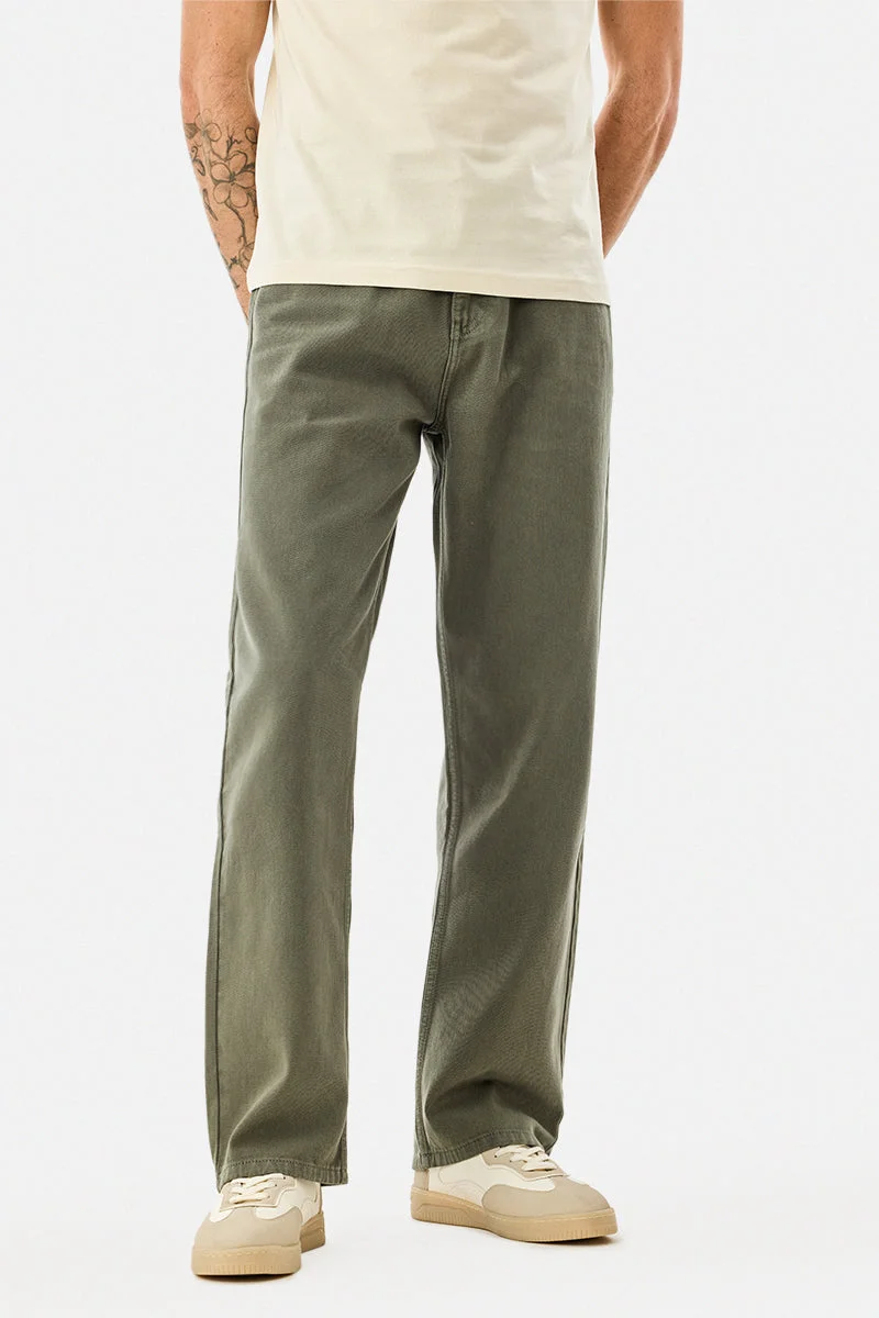 سنيتش Olive Solid Straight Fit Casual Jeans