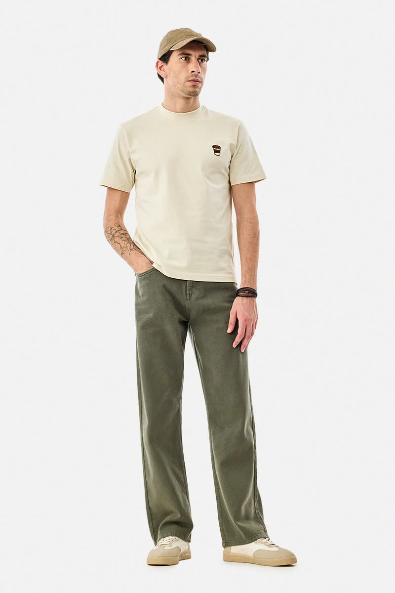 سنيتش Olive Solid Straight Fit Casual Jeans