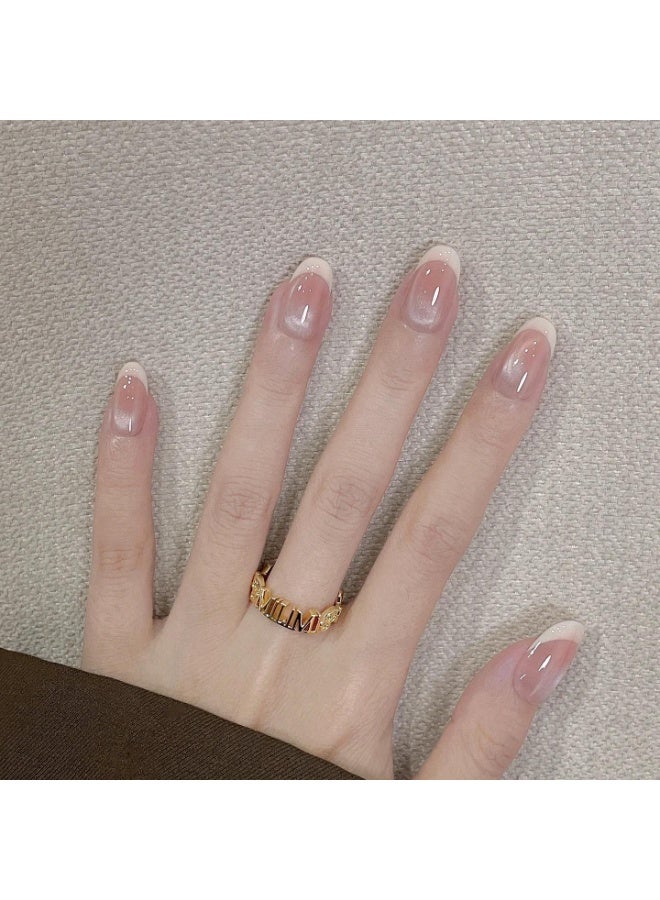 JUMEI 30PCS Nude Pink French Tip Press On Nails, Glossy Sheer Natural Fake Nails with Fine Glitter, Elegant Daily Wear False Nails, 3 Sizes Reusable Glue Tabs Nails - Image 1