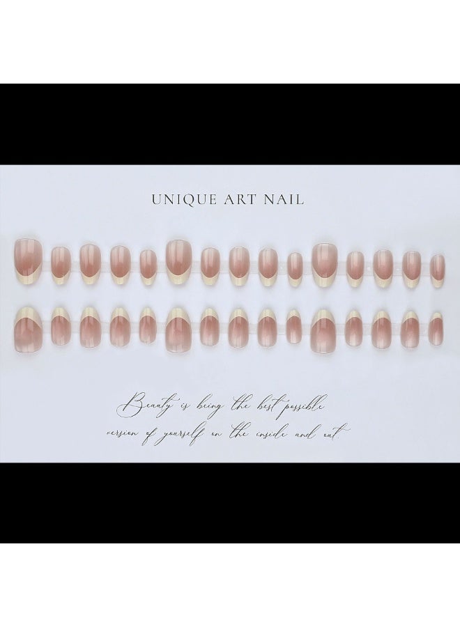 JUMEI 30PCS Nude Pink French Tip Press On Nails, Glossy Sheer Natural Fake Nails with Fine Glitter, Elegant Daily Wear False Nails, 3 Sizes Reusable Glue Tabs Nails - Image 4