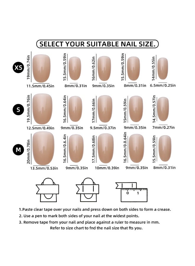 JUMEI 30PCS Nude Pink French Tip Press On Nails, Glossy Sheer Natural Fake Nails with Fine Glitter, Elegant Daily Wear False Nails, 3 Sizes Reusable Glue Tabs Nails - Image 5