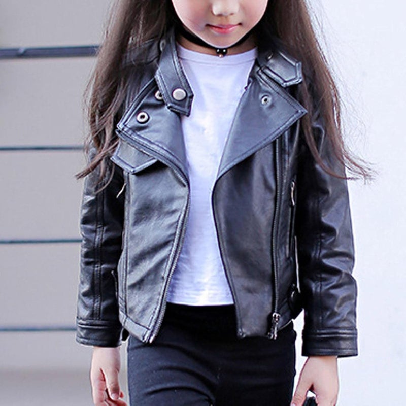 woobles Toddler Baby Boy Girl Kids Outfits Motorcycle Faux Leather Lapel Jackets Zipper Coat Winter Outwear for 3-13Y 001-black - Image 5
