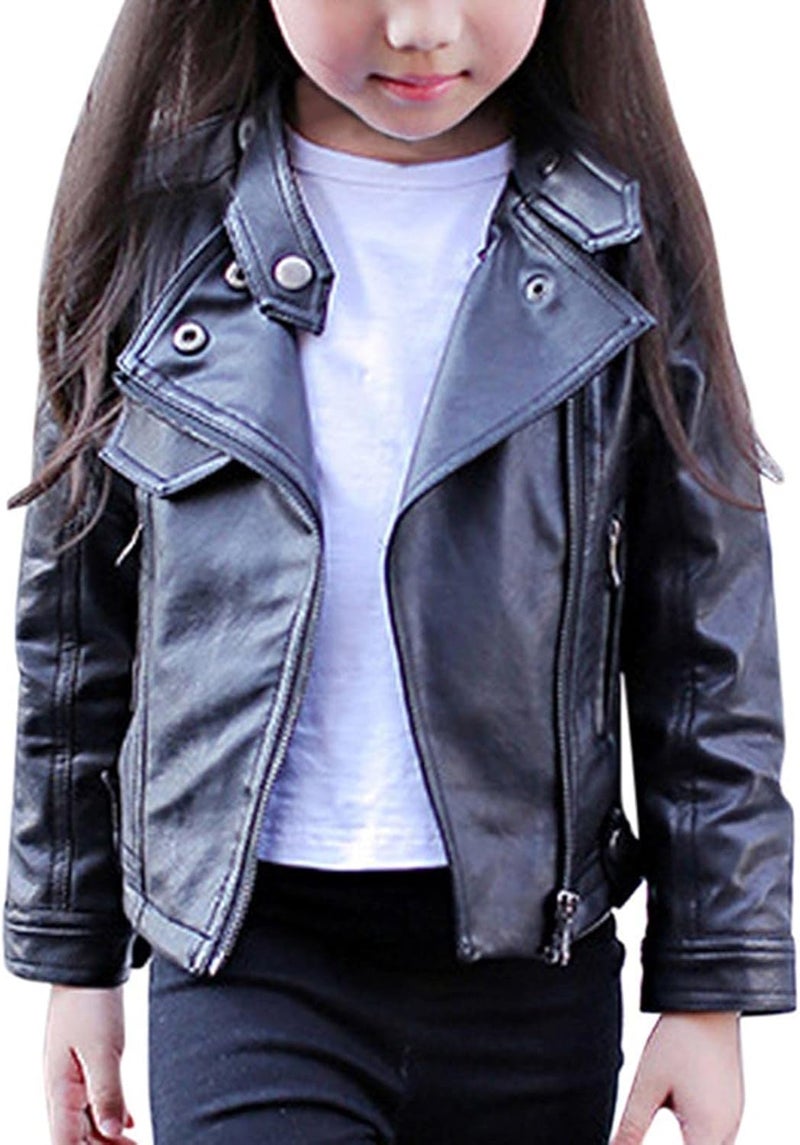 woobles Toddler Baby Boy Girl Kids Outfits Motorcycle Faux Leather Lapel Jackets Zipper Coat Winter Outwear for 3-13Y 001-black - Image 1