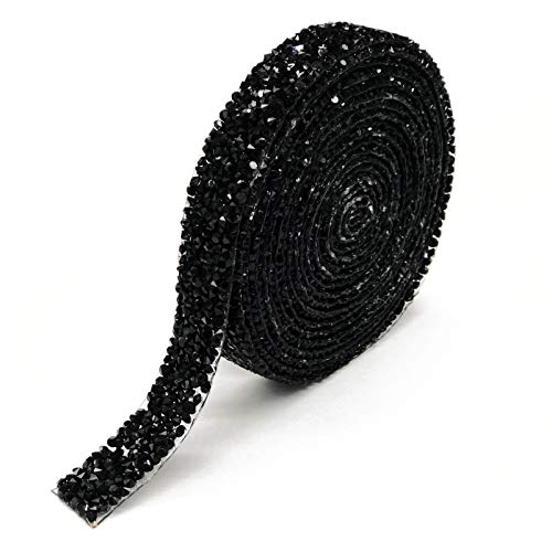 Dowarm Rhinestone Ribbon Roll, 3 Yards Bling Hotfix Mesh Wrap, Sewing Trim for Wedding Party Decoration (Black, 1.5CM / 0.59inch Width) - Image 1