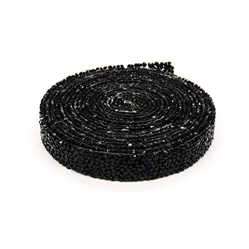 Dowarm Rhinestone Ribbon Roll, 3 Yards Bling Hotfix Mesh Wrap, Sewing Trim for Wedding Party Decoration (Black, 1.5CM / 0.59inch Width) - Image 2