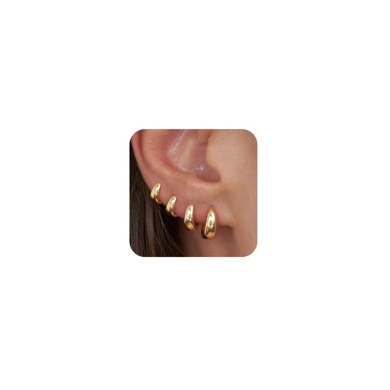 CHESKY 4 Pairs 14K Gold Plated Huggie Hoop Earrings for Women, Chunky Small Hoop Earring Stacks Trendy Lightweight Cartilage Earrings Set for Multiple Piercing Everyday Jewelry - Image 1