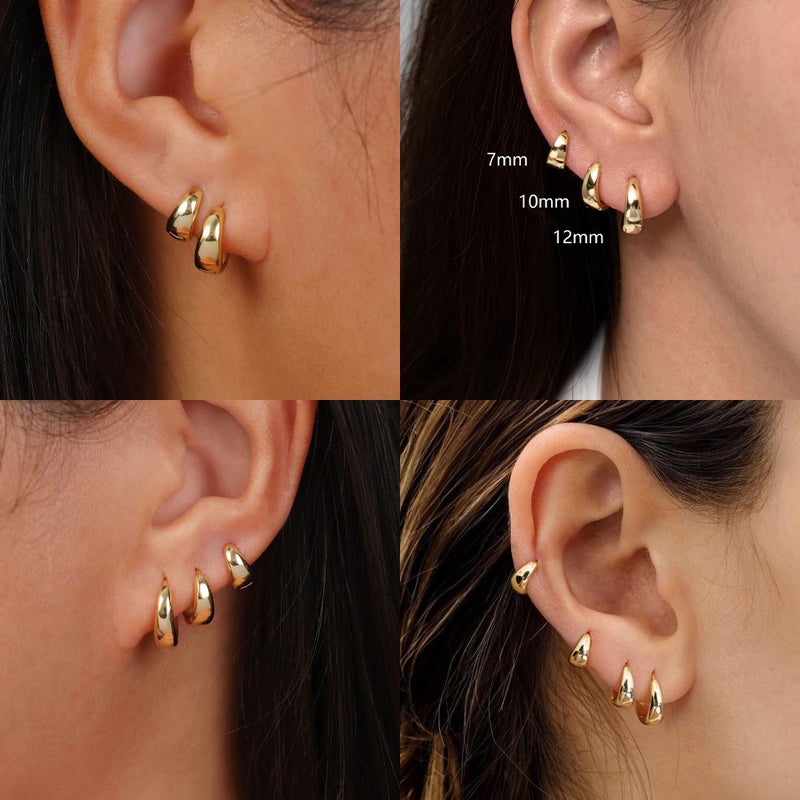 CHESKY 4 Pairs 14K Gold Plated Huggie Hoop Earrings for Women, Chunky Small Hoop Earring Stacks Trendy Lightweight Cartilage Earrings Set for Multiple Piercing Everyday Jewelry - Image 5