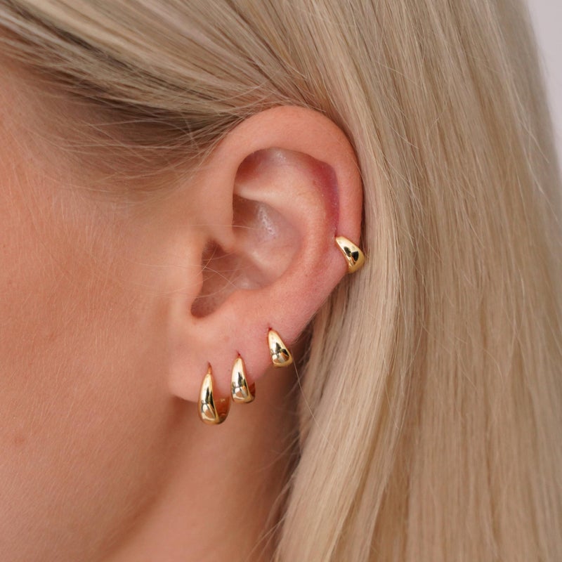 CHESKY 4 Pairs 14K Gold Plated Huggie Hoop Earrings for Women, Chunky Small Hoop Earring Stacks Trendy Lightweight Cartilage Earrings Set for Multiple Piercing Everyday Jewelry - Image 3