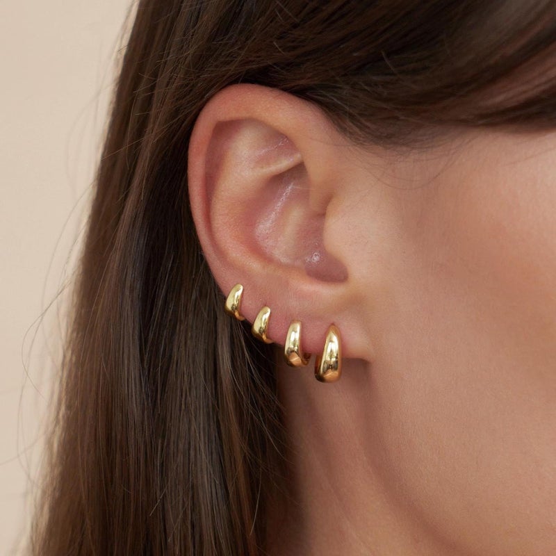 CHESKY 4 Pairs 14K Gold Plated Huggie Hoop Earrings for Women, Chunky Small Hoop Earring Stacks Trendy Lightweight Cartilage Earrings Set for Multiple Piercing Everyday Jewelry - Image 2