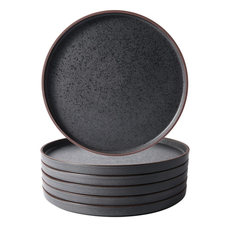 LERATIO Dinner Plates,Ceramic Dinner Plates Set of 6,10.75 inch Large ceramic plates,Modern Shape Dinnerware Dishes Set for Kitchen, Microwave & Dishwasher & Oven Safe-Coffee Rim - Image 1