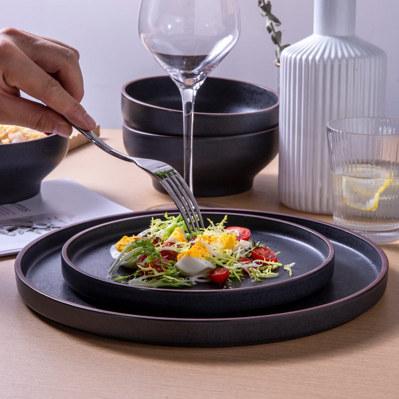 LERATIO Dinner Plates,Ceramic Dinner Plates Set of 6,10.75 inch Large ceramic plates,Modern Shape Dinnerware Dishes Set for Kitchen, Microwave & Dishwasher & Oven Safe-Coffee Rim - Image 5