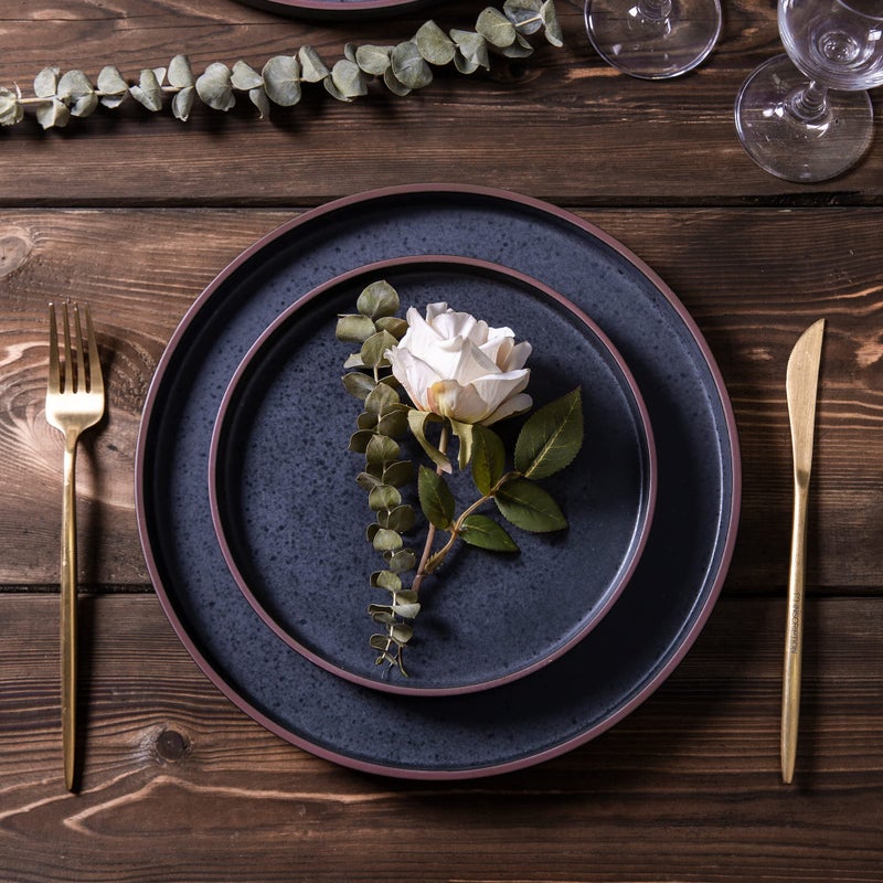 LERATIO Dinner Plates,Ceramic Dinner Plates Set of 6,10.75 inch Large ceramic plates,Modern Shape Dinnerware Dishes Set for Kitchen, Microwave & Dishwasher & Oven Safe-Coffee Rim - Image 4