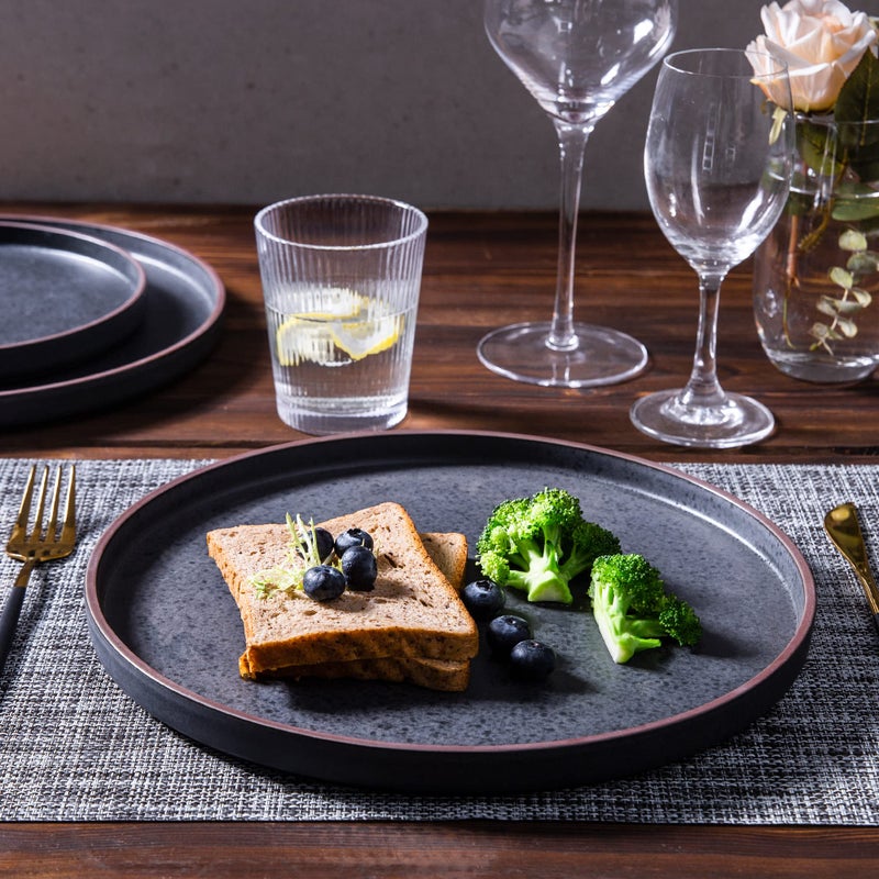 LERATIO Dinner Plates,Ceramic Dinner Plates Set of 6,10.75 inch Large ceramic plates,Modern Shape Dinnerware Dishes Set for Kitchen, Microwave & Dishwasher & Oven Safe-Coffee Rim - Image 3