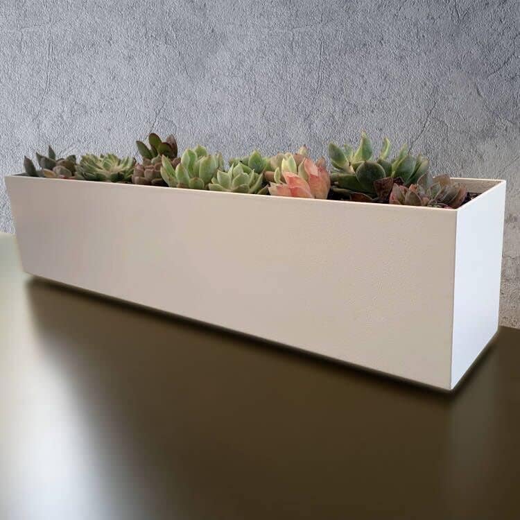 Lavish Craft Modern Narrow Planter Box | 16" Metal Perfect as a Succulent Planter for Table or Window Sill Planters Indoor | Rectangular Stainless Steel Long Planter, White (Green) - Image 2