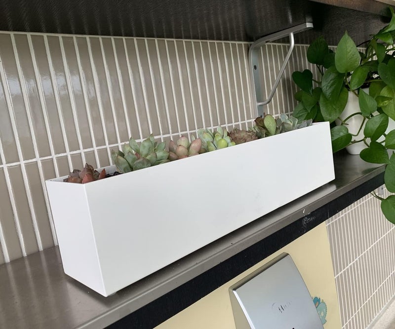 Lavish Craft Modern Narrow Planter Box | 16" Metal Perfect as a Succulent Planter for Table or Window Sill Planters Indoor | Rectangular Stainless Steel Long Planter, White (Green) - Image 5