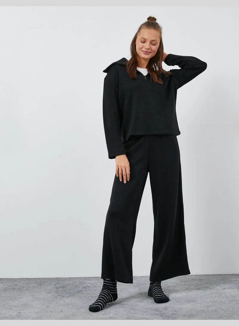 كوتون Wide Leg Pajama Bottoms Elastic Waist