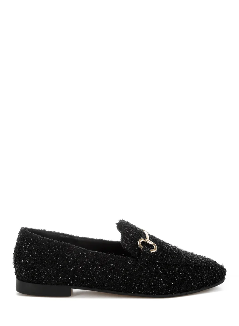 London Rag Women's Horsebit Detail Shiny Loafers in Black