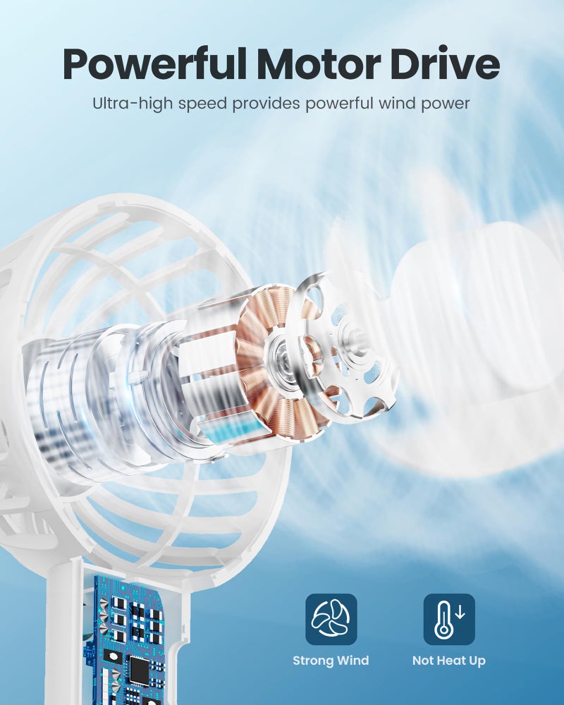 Gaiatop Mini Portable Fan, Small and Powerful, Cute Design 3 Speed Personal Handheld and Desktop with Base, Lightweight USB Rechargeable for Makeup Stylish Girl Women Travel Indoor Outdoor White - Image 3