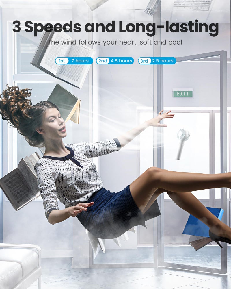 Gaiatop Mini Portable Fan, Small and Powerful, Cute Design 3 Speed Personal Handheld and Desktop with Base, Lightweight USB Rechargeable for Makeup Stylish Girl Women Travel Indoor Outdoor White - Image 5