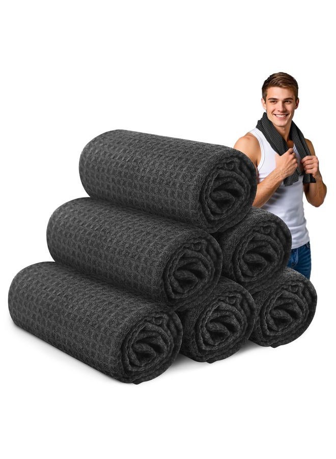 SOOWASH Microfiber Gym Towels for Working Out 16x27 Inch 6 Pack Quick Dry Negative Ions Lightweight Gym Towel for Men & Women Sports Towels for Body Hot Yoga Black - Image 1