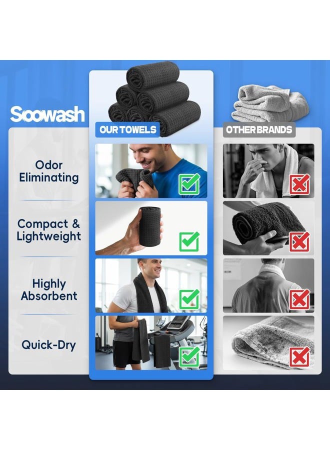 SOOWASH Microfiber Gym Towels for Working Out 16x27 Inch 6 Pack Quick Dry Negative Ions Lightweight Gym Towel for Men & Women Sports Towels for Body Hot Yoga Black - Image 4