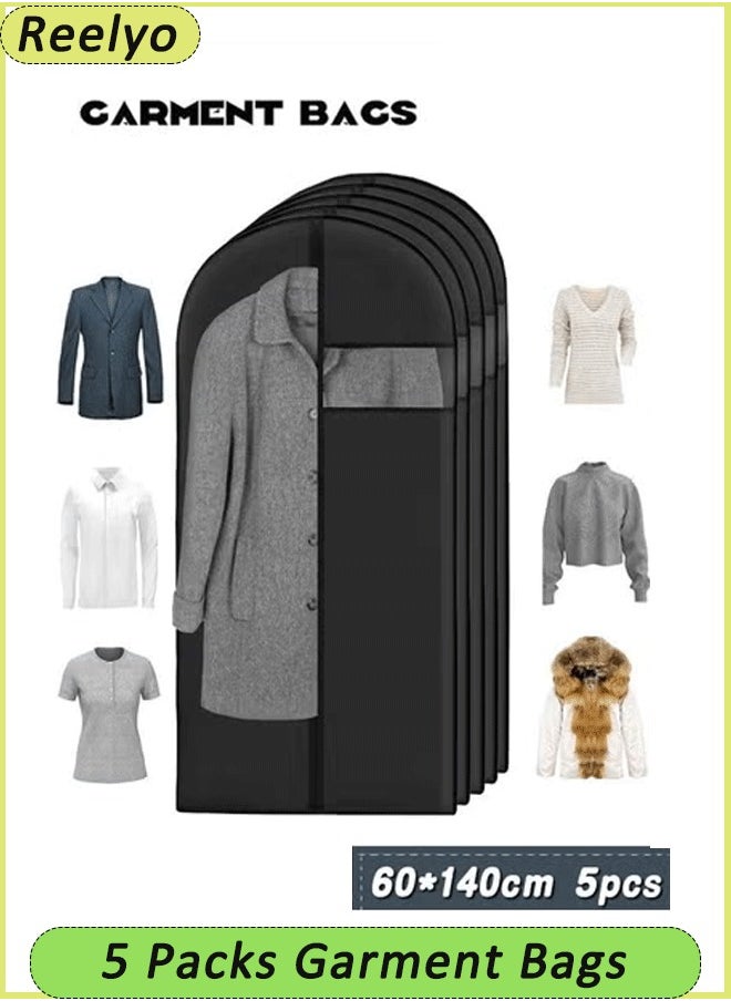 Reelyo Garment Bags 5 Packs Garment Bags for Hanging Clothes Env-friendly Breathable Suit Bag Clothes Cover for Storage Suits Shirts T-shirts and Jackets Suitable for Adults and Children  - Image 1