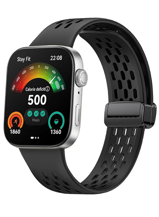 VINSOC Magnetic Band Compatible with Huawei Watch Fit 4/Fit 4 Pro/Fit 3, D-Buckle Breathable Silicone Magnetic Strap, Soft Silicone Wristband Compatible with Huawei Watch Fit 3 Women Men Black - Image 1