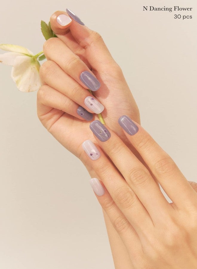 ohora Semi Cured Gel Nail Strips (N Dancing Flower) - White Works with Any UV/LED Lamps, Salon-Quality, Long Lasting, Easy to Apply & Remove - Includes 2 Prep Pads, Nail File & Wooden Stick - Image 4