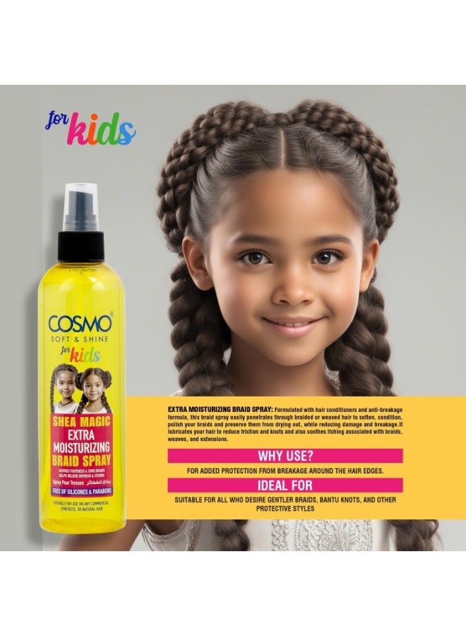 COSMO Soft And Shine For Kids Shea Magic Extra Moisturizing Shine Braid Spray Reduces Hair Breakage/For Braids And Natural Styles 250 ML - Image 3
