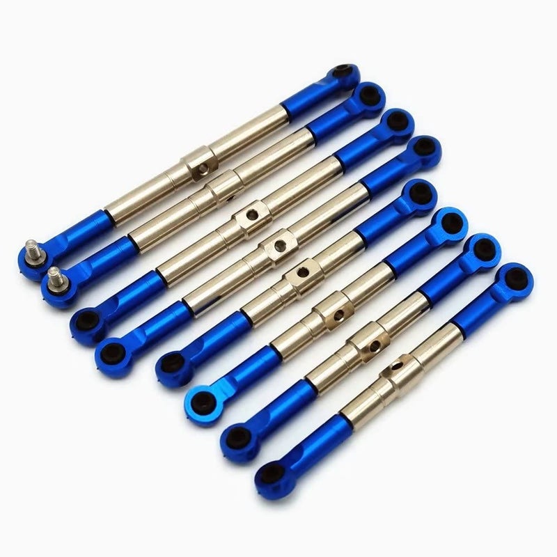 EPTNNASO 8pcs Hard Steel Adjustable Front and Rear Toe Links Push Rods with Aluminum Ends Blue for Traxxas 1/16 Mini E-Revo Summit 7138 7118 - Image 1