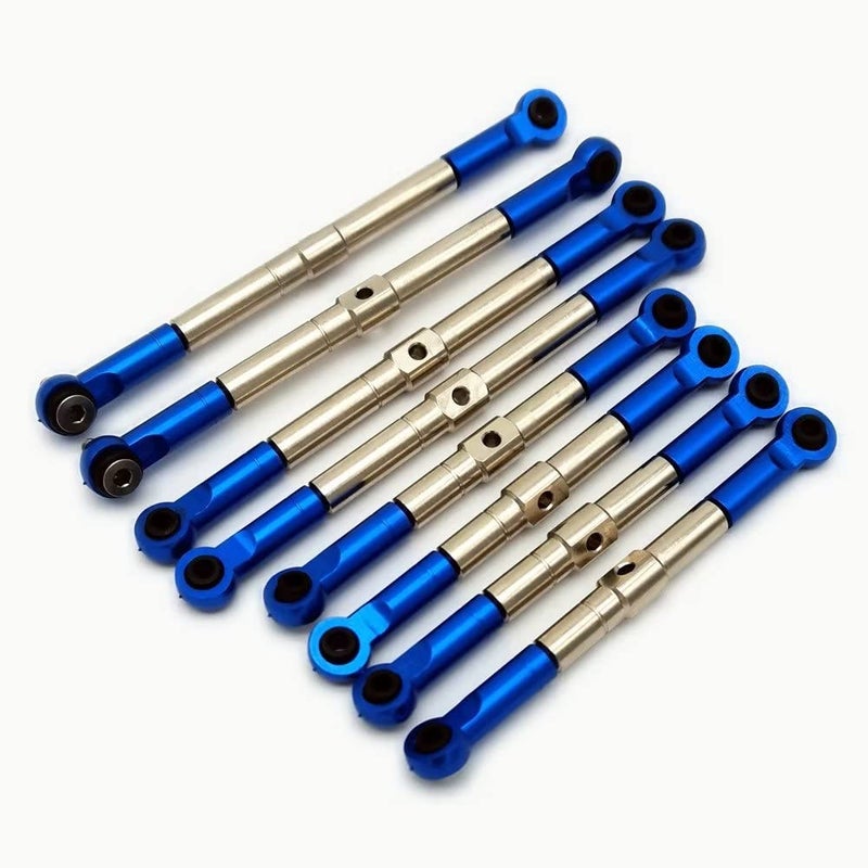 EPTNNASO 8pcs Hard Steel Adjustable Front and Rear Toe Links Push Rods with Aluminum Ends Blue for Traxxas 1/16 Mini E-Revo Summit 7138 7118 - Image 2