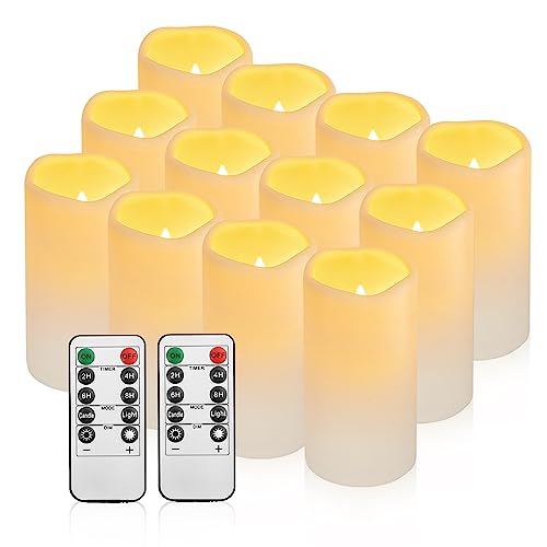 Hanzim 12PACK Waterproof Flameless Candles with Remote Control Candle, Battery Operated Flickering LED Pillar Candle Plastic,Large Size(D3 x H5.5) for Outdoor/Indoor Decoration Wedding, Party, Birthday - Image 1