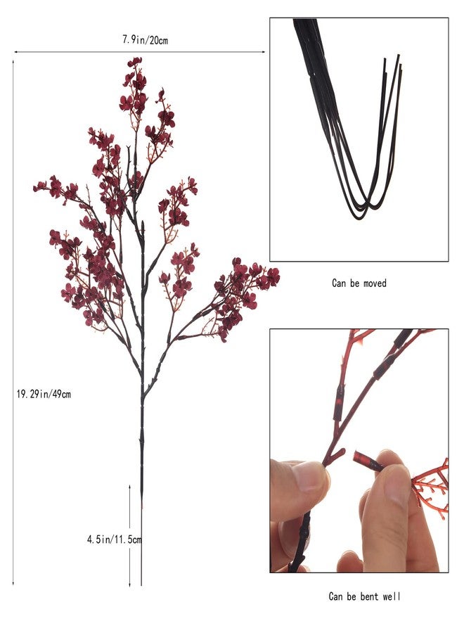 LUSHIDI 15PCS Artificial Baby Breath Flowers Fake Silk Real Touch DIY Floral Bouquets Decor Wedding Party Decoration Arrangements-Burgundy - Image 3