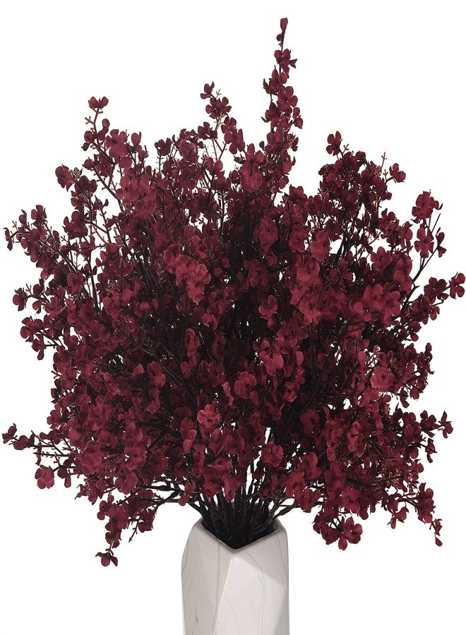 LUSHIDI 15PCS Artificial Baby Breath Flowers Fake Silk Real Touch DIY Floral Bouquets Decor Wedding Party Decoration Arrangements-Burgundy - Image 1