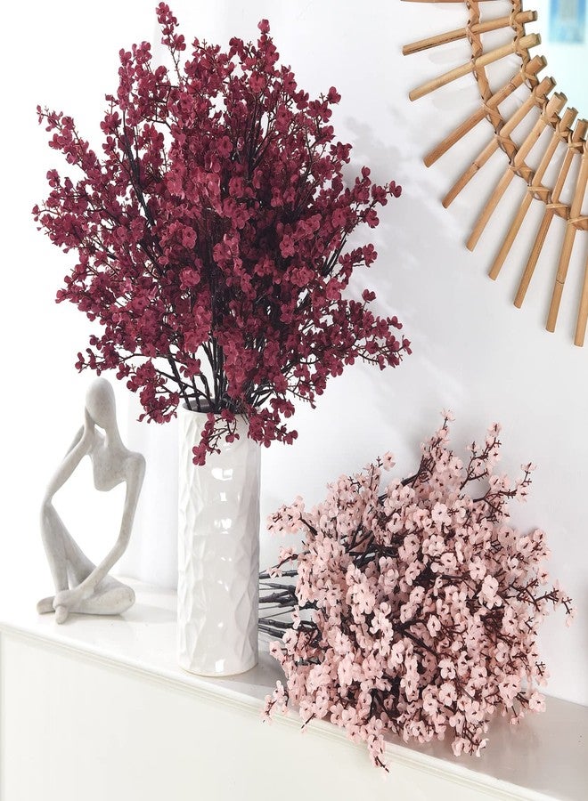 LUSHIDI 15PCS Artificial Baby Breath Flowers Fake Silk Real Touch DIY Floral Bouquets Decor Wedding Party Decoration Arrangements-Burgundy - Image 4