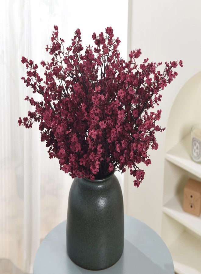 LUSHIDI 15PCS Artificial Baby Breath Flowers Fake Silk Real Touch DIY Floral Bouquets Decor Wedding Party Decoration Arrangements-Burgundy - Image 2